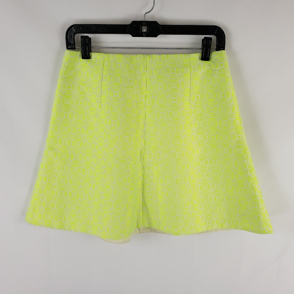 J Crew Fluted Skirt in Double Crepe Neon Yellow 4